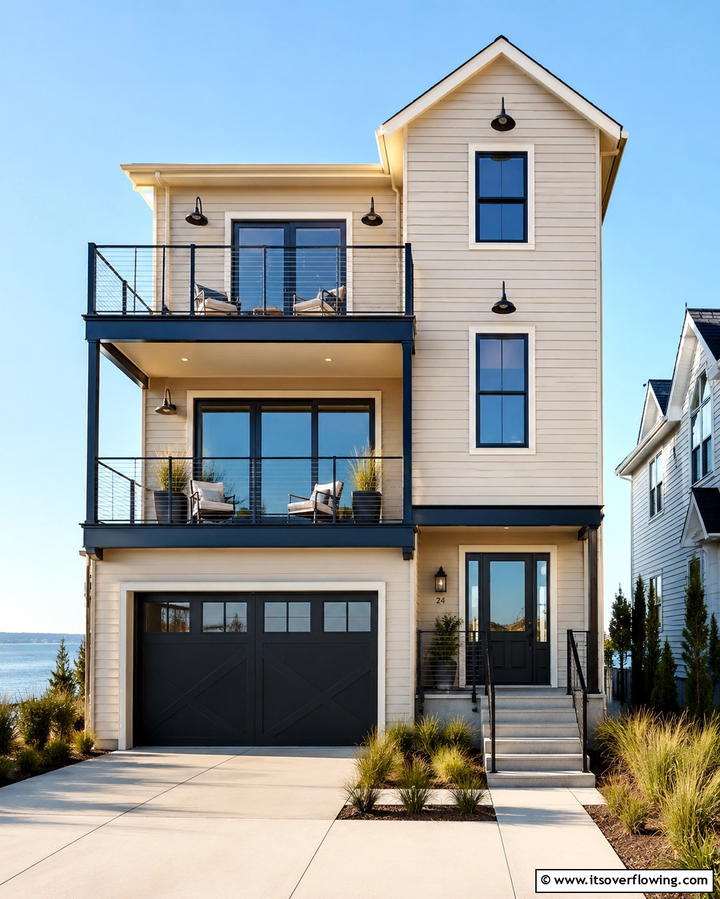 Beige Clapboard with Black Metal Accents - 30 Beige & Black House Exterior Design Ideas & Inspiration