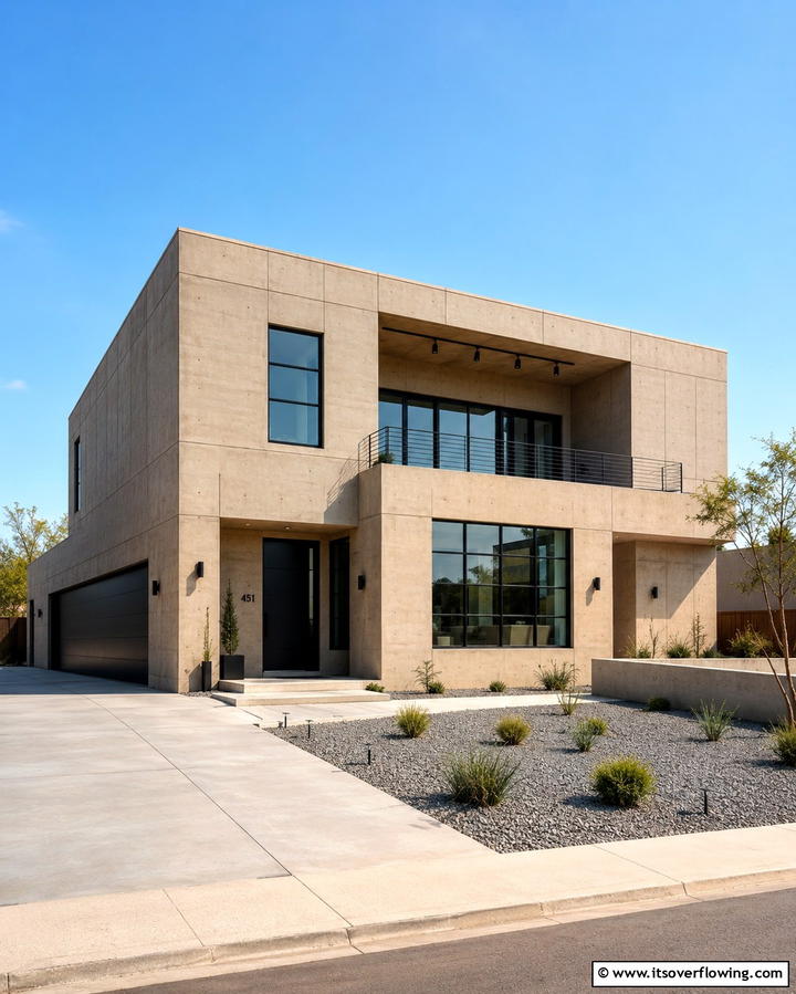 Beige Concrete with Black Accents - 30 Beige & Black House Exterior Design Ideas & Inspiration