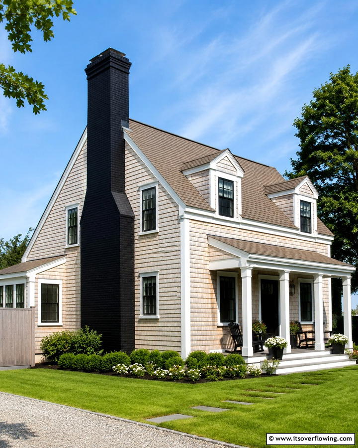Beige Shingles with Black Chimney - 30 Beige & Black House Exterior Design Ideas & Inspiration