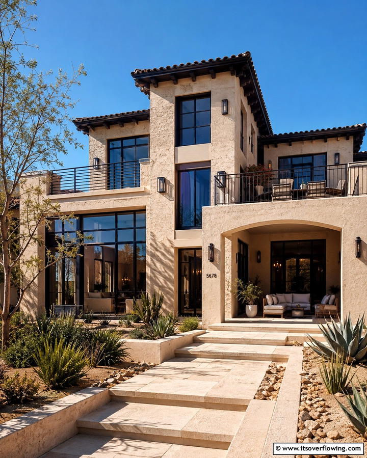 Beige Stucco with Black Window FramesExact - 30 Beige & Black House Exterior Design Ideas & Inspiration