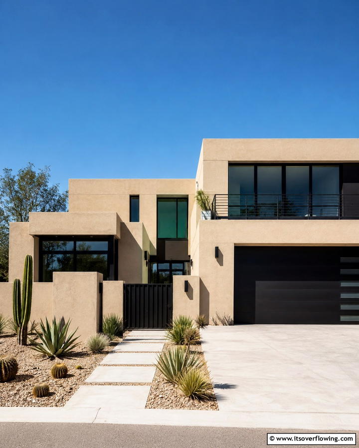 Beige Stucco with Black Window FramesOne - 30 Beige & Black House Exterior Design Ideas & Inspiration