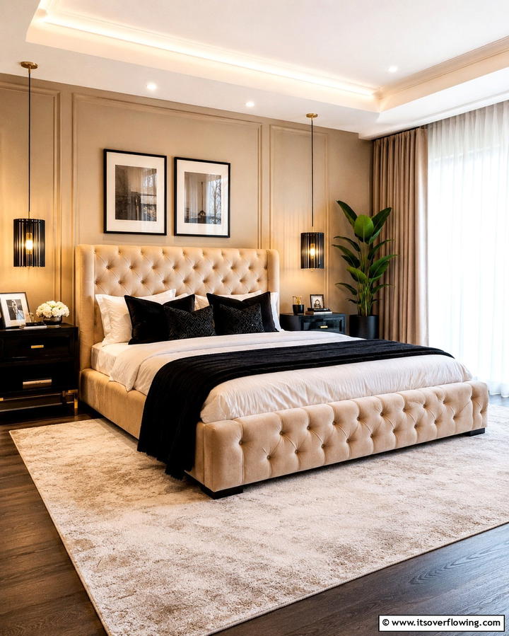 Beige Upholstered Bed Frame - 25 Elegant Black and Beige Bedroom Design Ideas