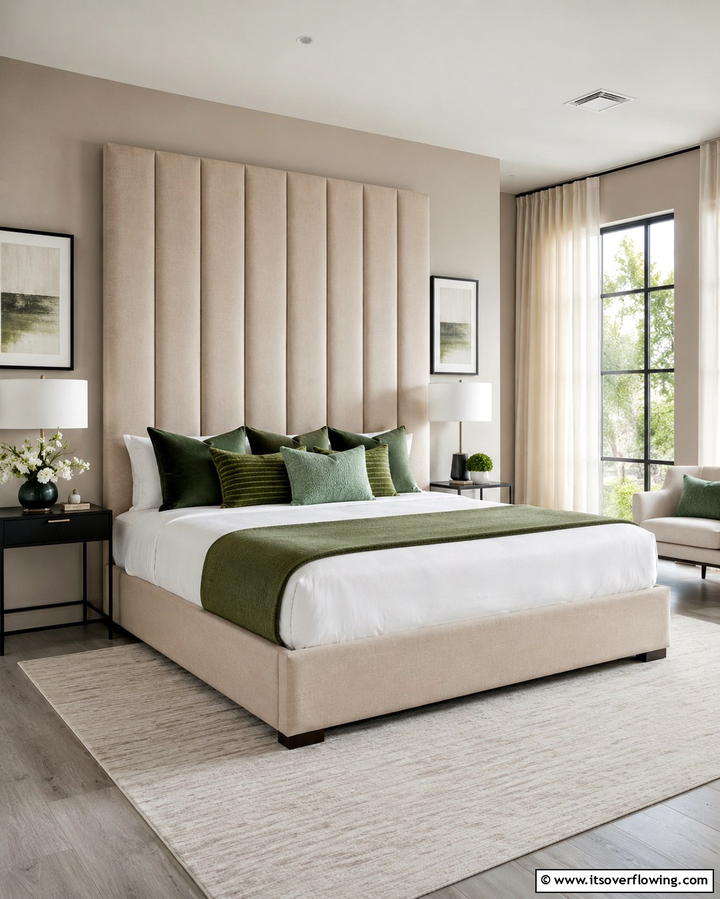 Beige Upholstered Headboards - 25 Serene Green and Beige Bedroom Design Ideas