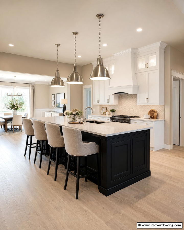 Beige Walls with Black Kitchen Island - 20 Black and Beige Kitchen Ideas for a Timeless Look