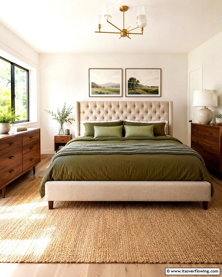 Beige Walls with Green Accents - 25 Serene Green and Beige Bedroom Design Ideas