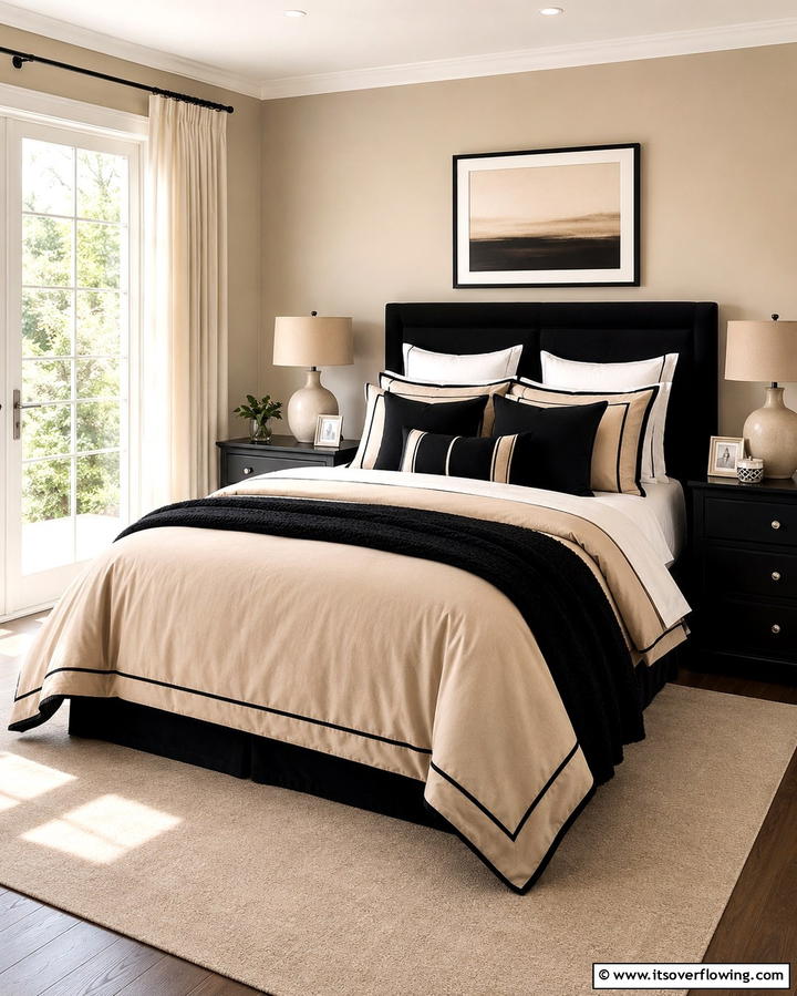 Beige and Black Bedding Set - 25 Elegant Black and Beige Bedroom Design Ideas