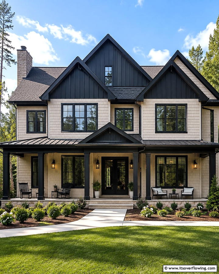 Beige and Black Gable Accents - 30 Beige & Black House Exterior Design Ideas & Inspiration