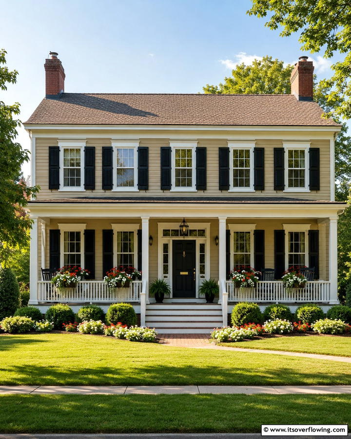 Beige and Black Shutters Combination - 30 Beige & Black House Exterior Design Ideas & Inspiration