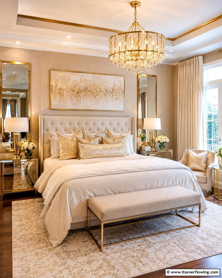 Beige and Gold Accents for a Touch of Luxury - 25 Beige Bedroom Ideas for a Calming Retreat