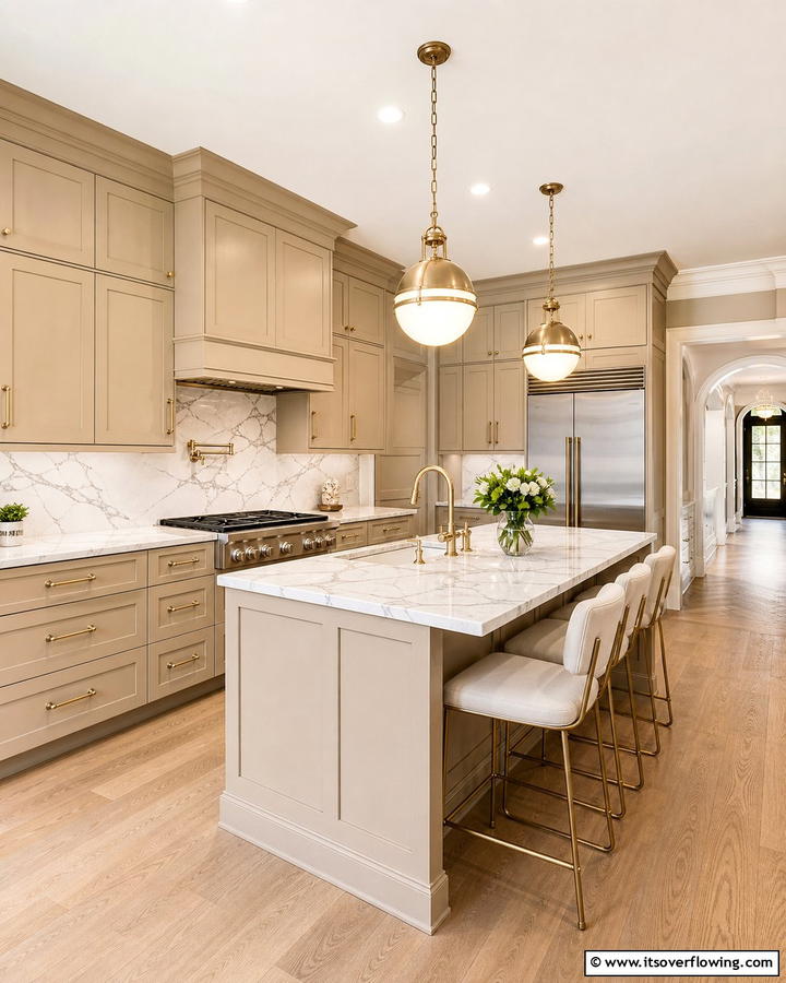 Beige and Marble Combination - 20 Kitchens With Beige Kitchen Cabinets for a Neutral and Elegant Look
