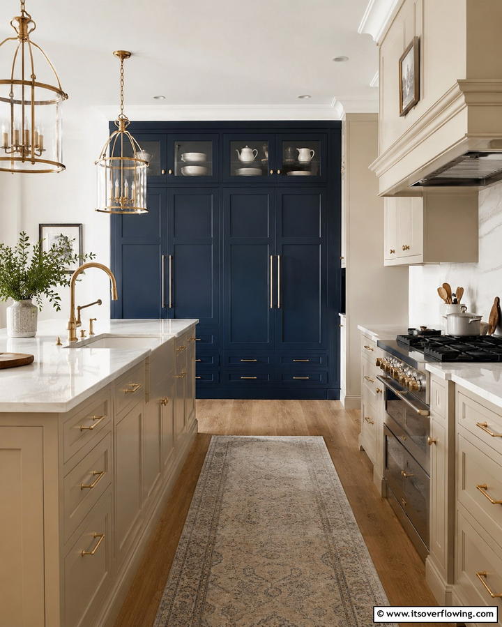 Beige and Navy Sophistication - 25 Two-Tone Kitchen Cabinet Ideas for a Modern Look