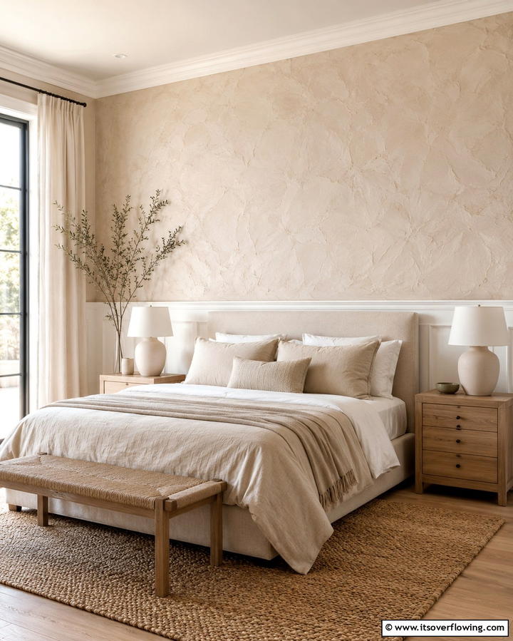 Beige and Textured Walls for Added Depth - 25 Beige Bedroom Ideas for a Calming Retreat