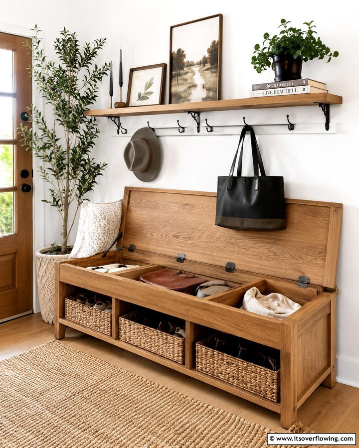 Bench with Built In Storage - 25 Entryway Storage Ideas for Organized Homes