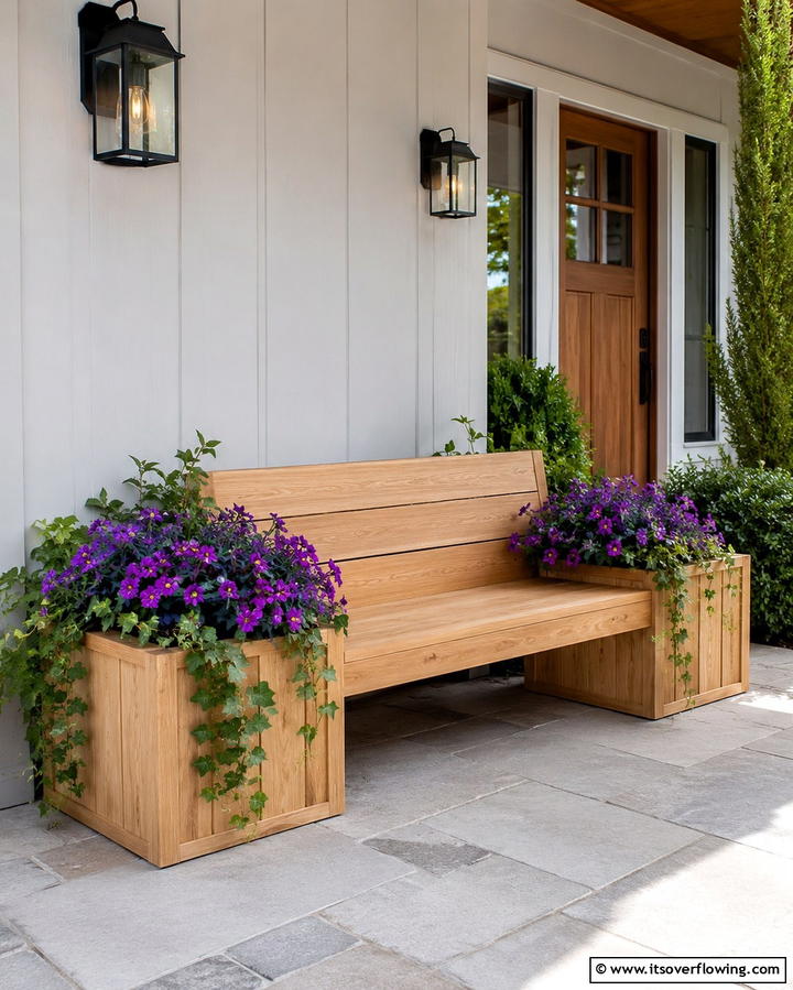 Bench with Built in Planters - 25 Front Porch Bench Ideas for a Welcoming Entrance