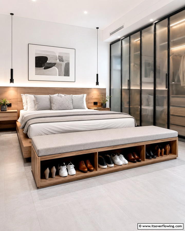 Bench with a Built In Shoe Rack - 25 Stunning Bedroom Bench Ideas for a Cozy Retreat
