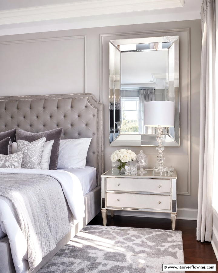 Beveled Edge Mirror for Subtle Sophistication - 20 Mirror Behind Nightstand Design Ideas for Elegance