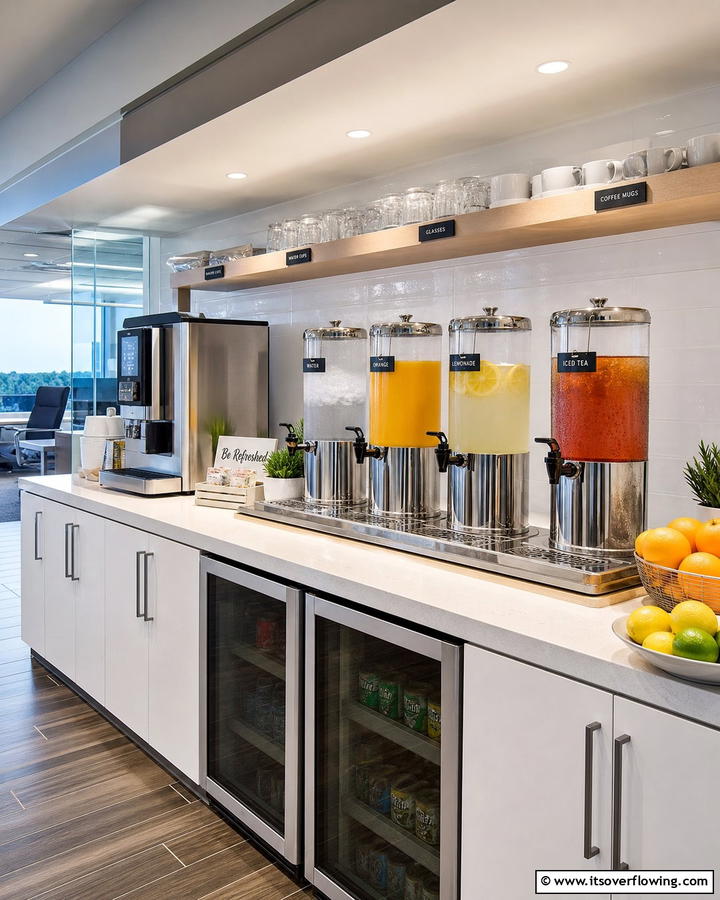 Beverage Dispenser Station - 20 Office Kitchen Ideas to Maximize Your Workspace