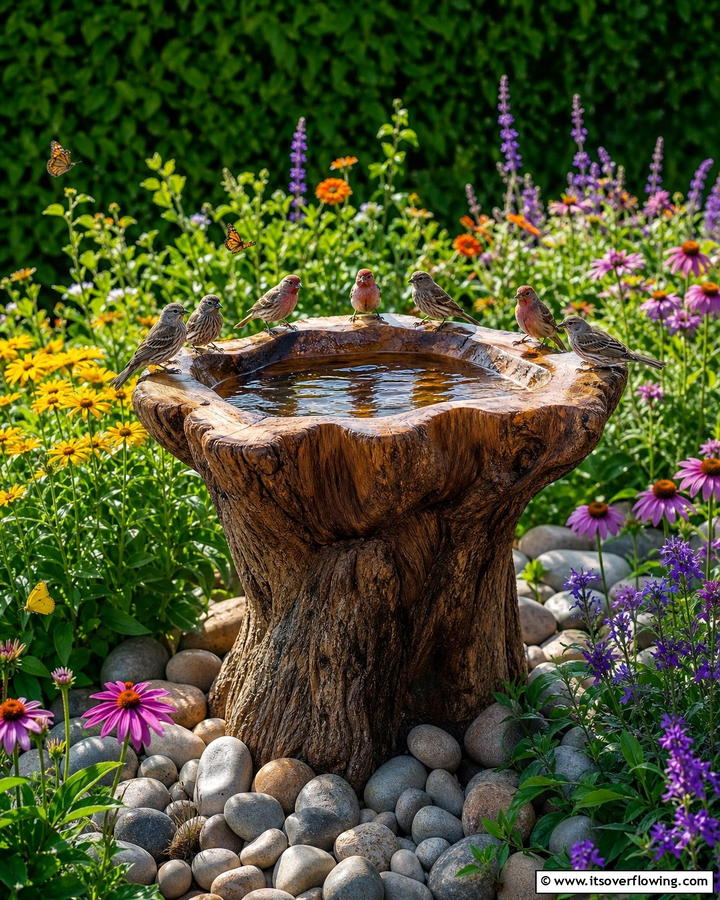 Bird Bath Oasis - 21 Creative Tree Stump Decorating Ideas for Rustic Accents