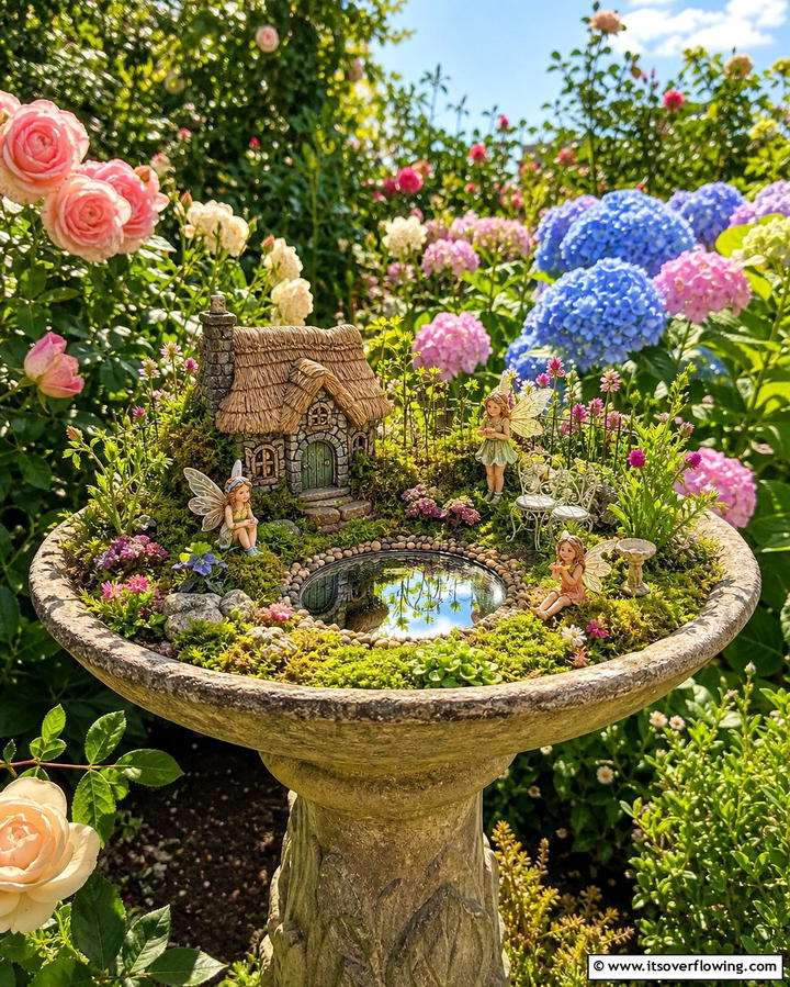 Birdbath Fairy Garden - 25 Fairy Garden Container Ideas for a Magical Touch