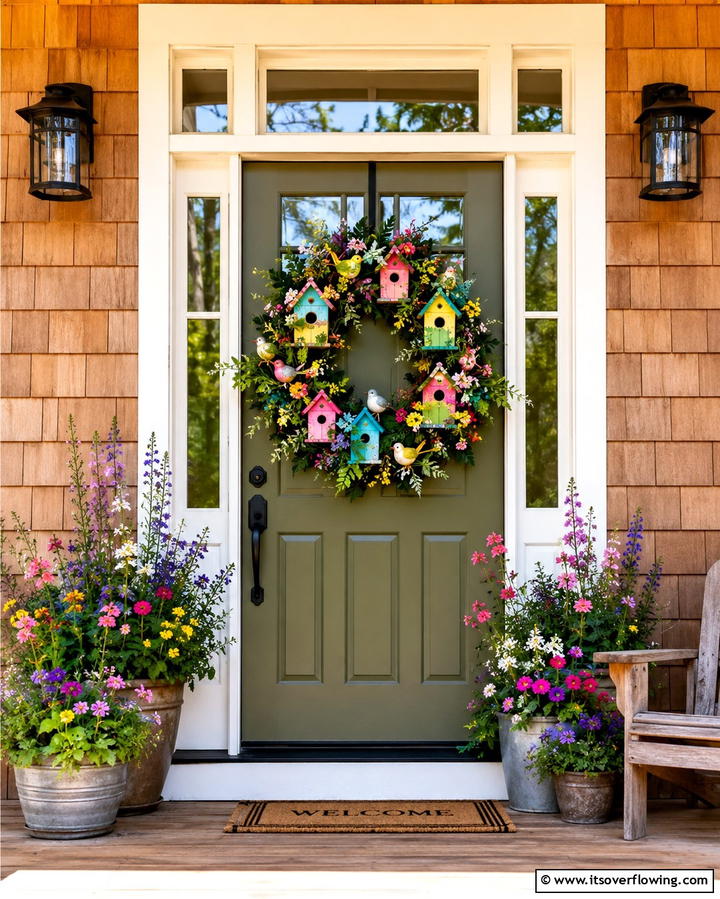 Birdhouse Display - 20 Spring Front Door Decor Ideas to Welcome the Season