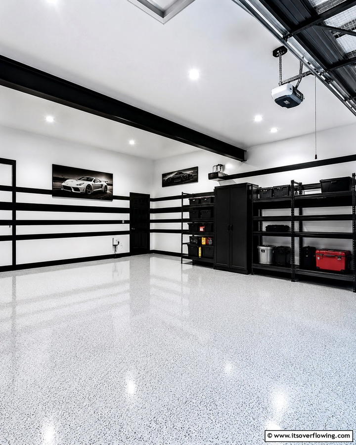 Black Accent Stripes on Walls - 25 Black Garage Ideas for a Sleek and Functional Space