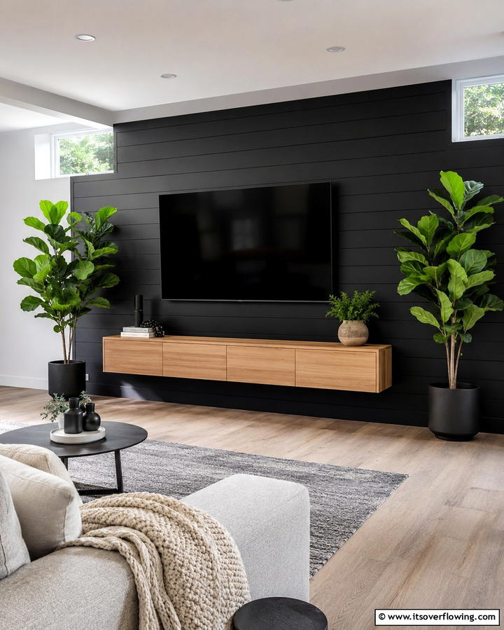 Black Accent Wall - 30 Black Basement Design Ideas for a Modern & Cozy Space