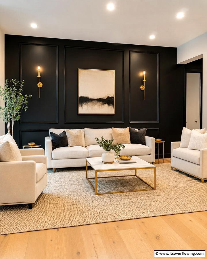 Black Accent Wall - 30 Bold Black Living Room Designs for Dramatic Modern Spaces