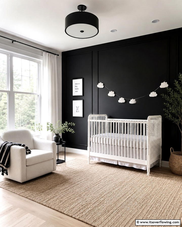 Black Accent Wall - 30 Chic Black & White Nursery Ideas for Modern Baby Rooms