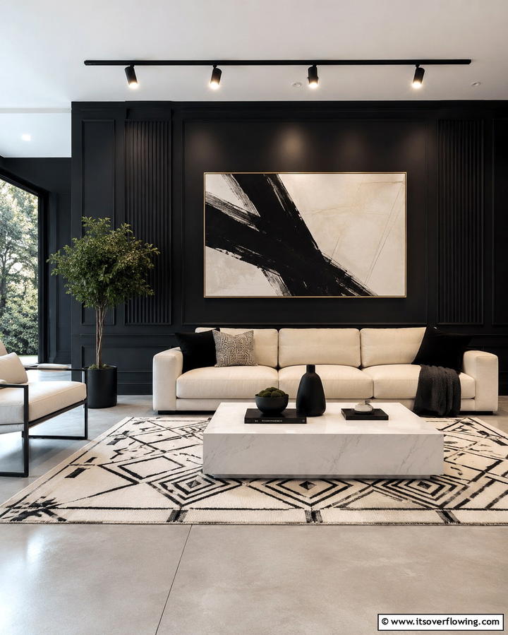Black Accent Wall for Depth - 30 Bold Black Living Room Designs for Dramatic Modern Spaces