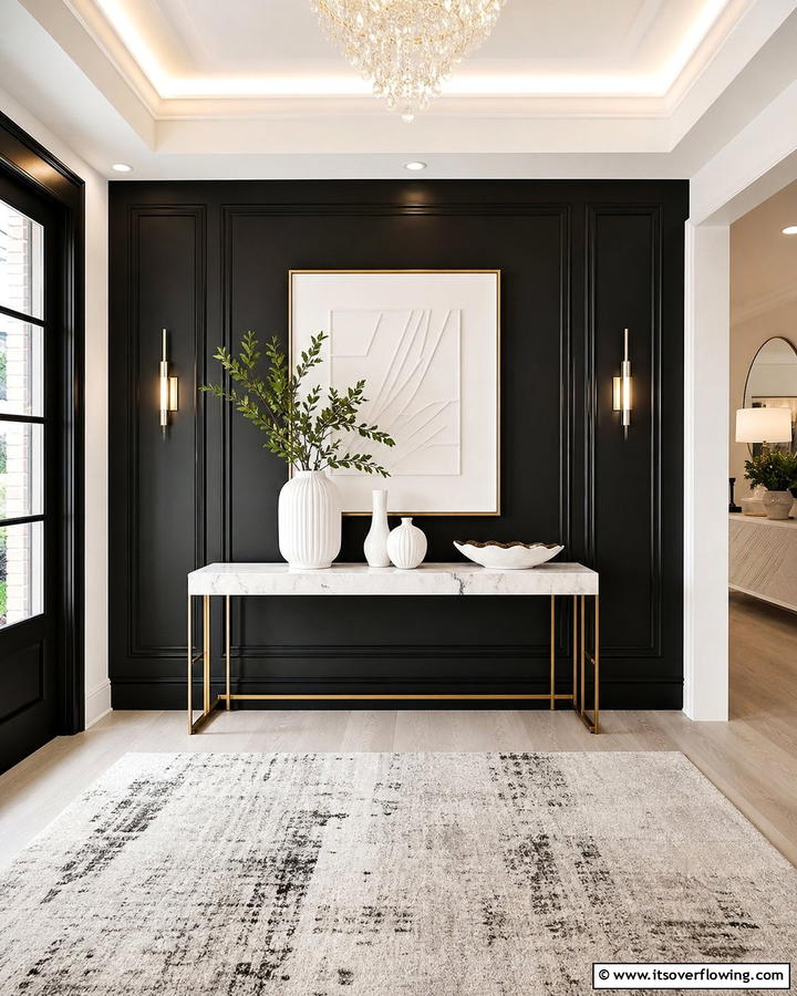 Black Accent Wall with White Decor - 20 Black and White Entryway Design Ideas for a Chic Look