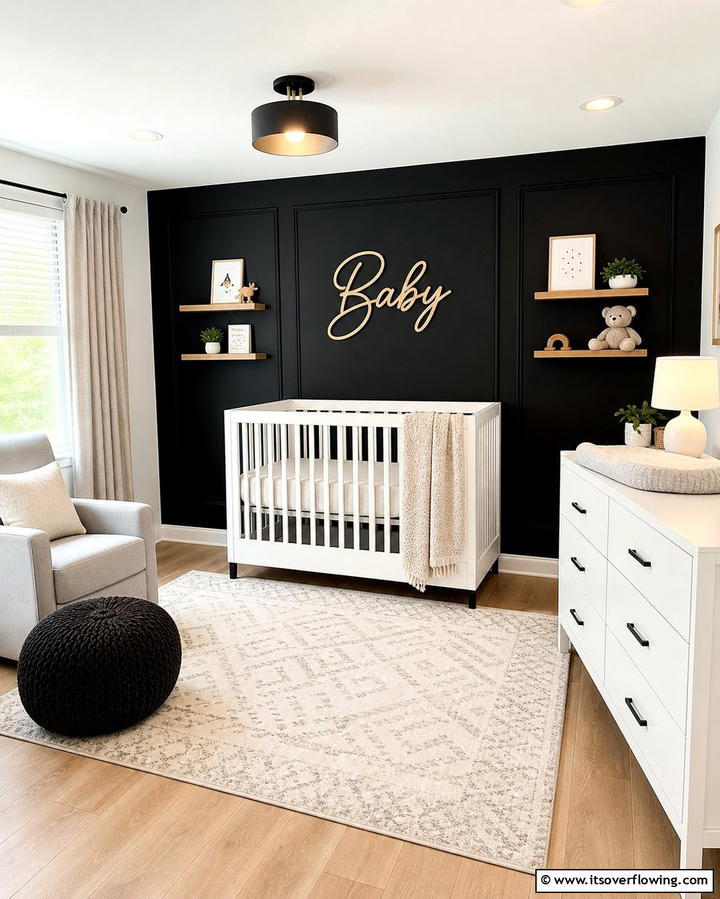 Black Accent Wall - 25 Black Nursery Ideas for Modern Baby Rooms