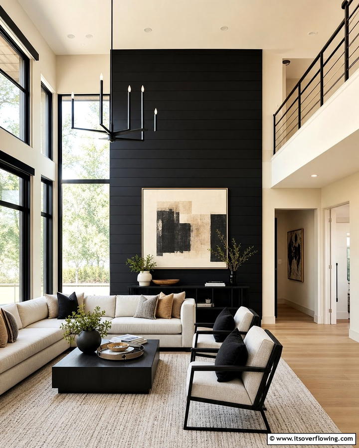 Black Accent WallExact - 25 Cream and Black Living Room Ideas for Elegance