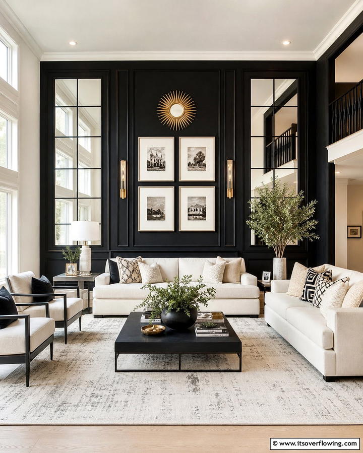 Black Accent WallOne - 25 Cream and Black Living Room Ideas for Elegance
