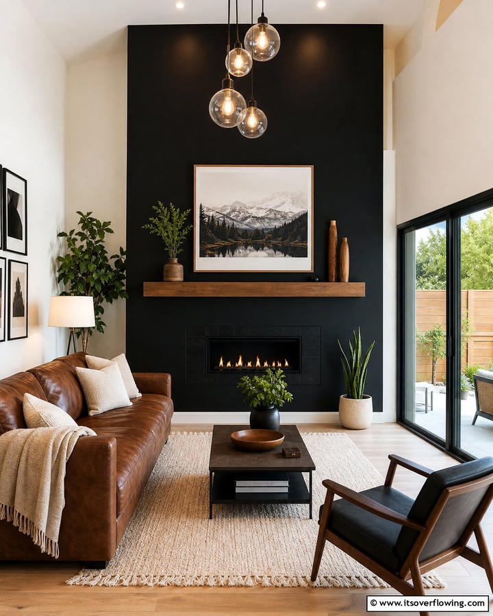 Black Accent Walls for Depth - 25 Chic Black and Brown Living Room Ideas for Modern Homes