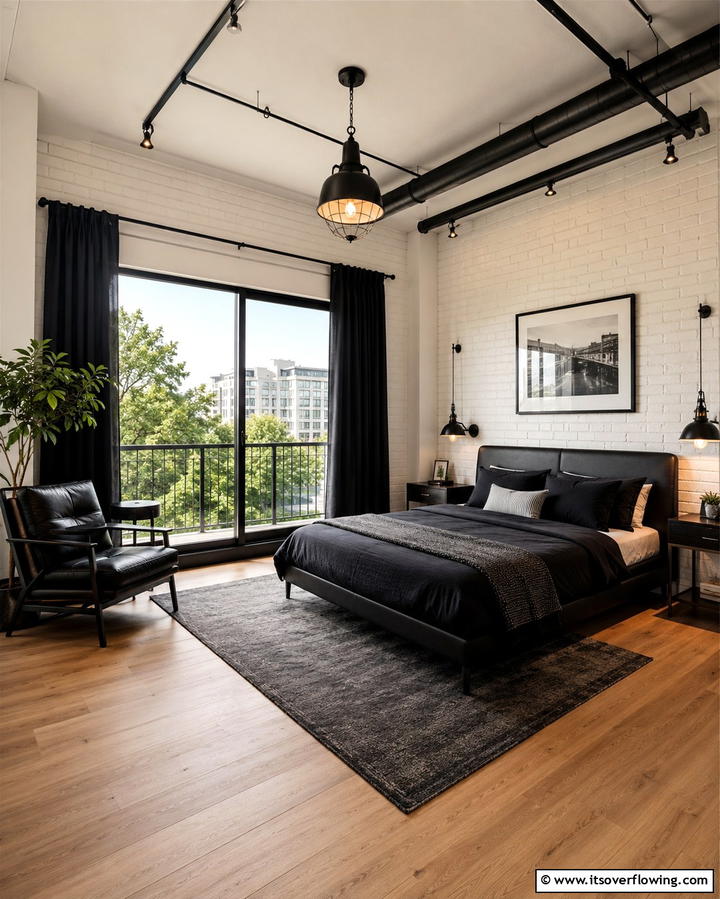 Black Accents for Bold Contrast - 25 Industrial Bedroom Ideas- Urban & Stylish Designs