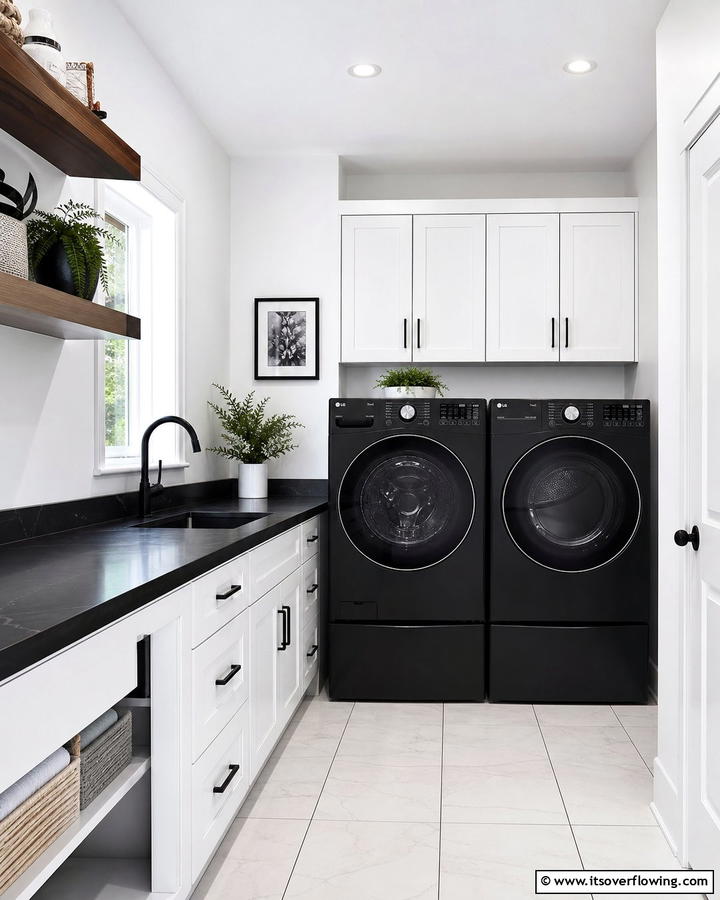 Black Appliances for a Bold Statement - 20 Black and White Laundry Room Ideas for Style