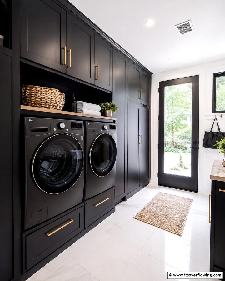 Black Appliances for a Cohesive LookOne - 30 Stylish Black Laundry Room Ideas for a Modern Utility Space