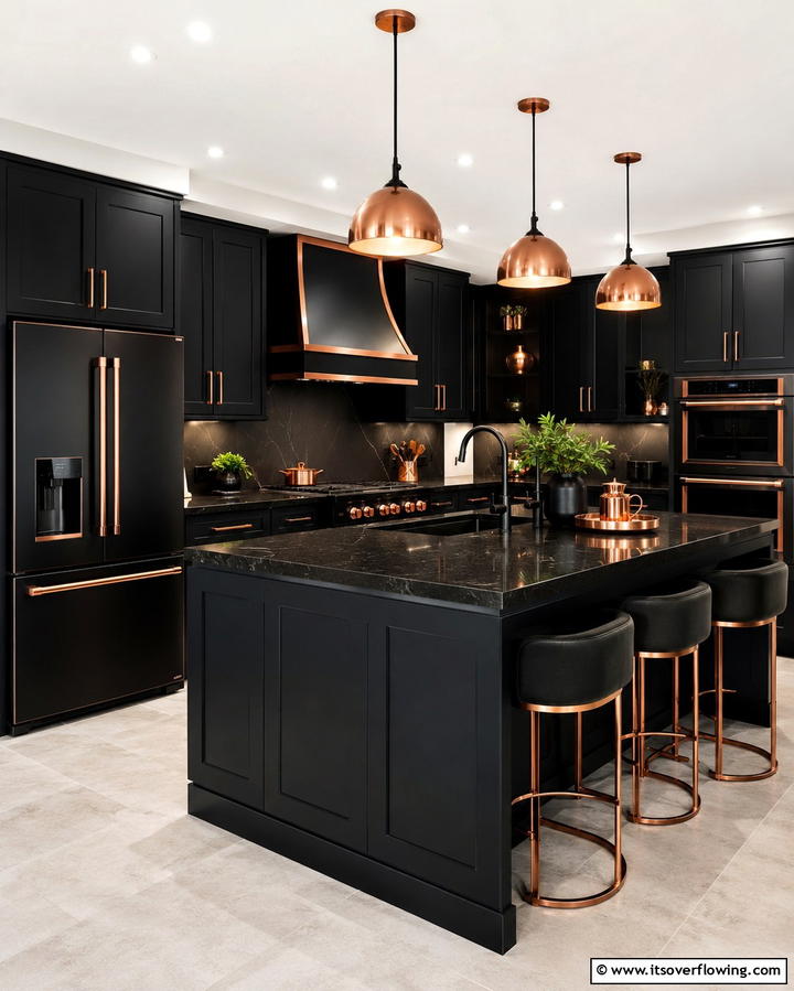 Black Appliances with Copper Trim - 25 Black and Copper Kitchen Ideas for a Bold Look