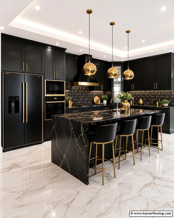 Black Appliances with Gold Trims - 25 Black and Gold Kitchen Ideas for a Luxurious Look