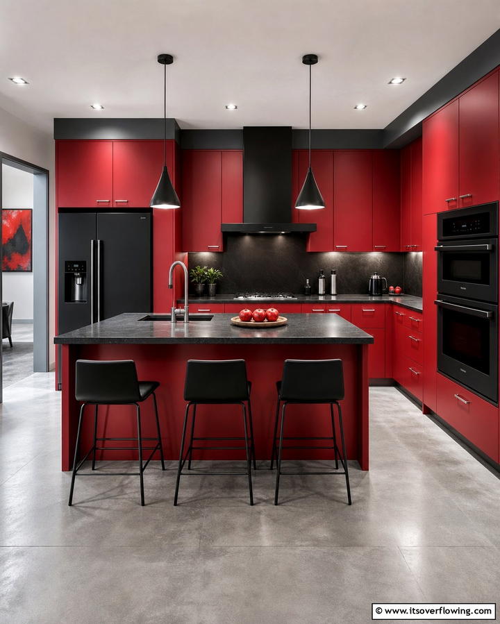 Black Appliances with Red Cabinetry - 25 Red and Black Kitchen Ideas for a Bold Look