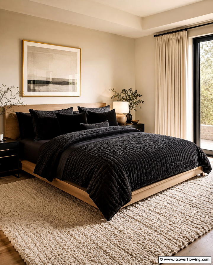 Black Area Rug - 25 Matte Black Bedroom Ideas for a Sleek and Modern Look