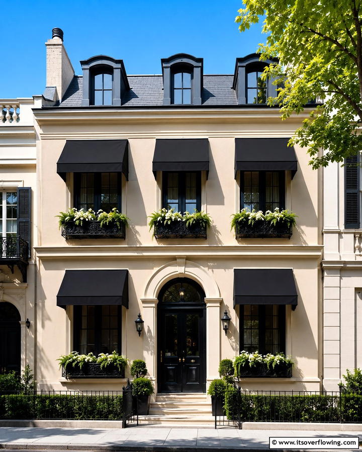 Black Awnings with Beige Facade - 30 Beige & Black House Exterior Design Ideas & Inspiration