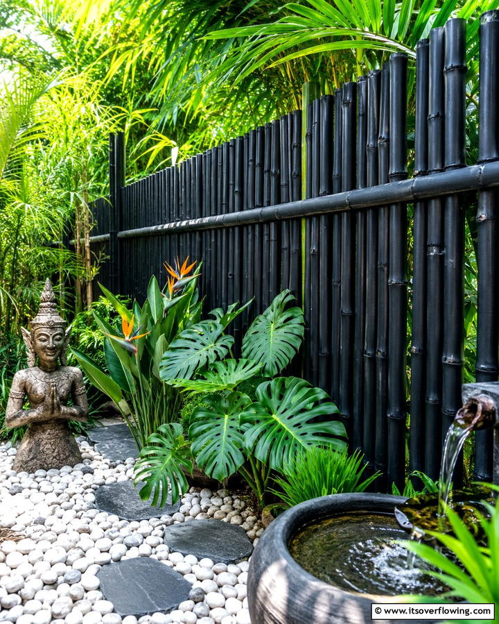 Black Bamboo Fence for an Exotic Look - 25 Black Fence Ideas for Modern Outdoor Spaces