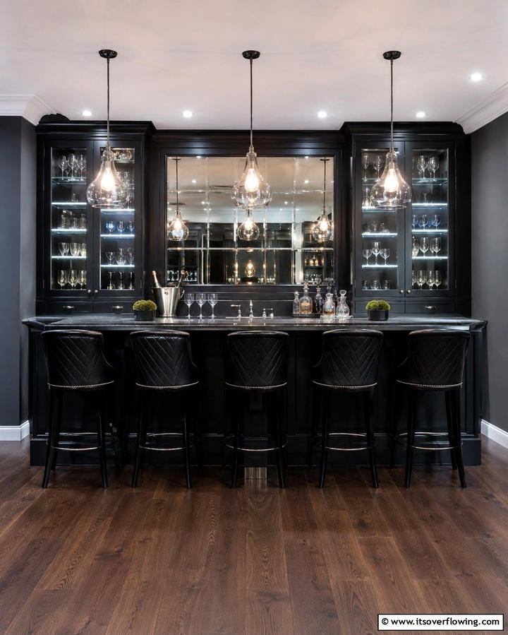 Black Bar Area - 30 Black Basement Design Ideas for a Modern & Cozy Space