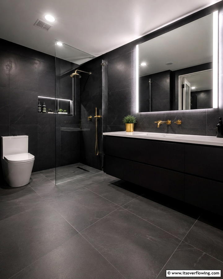 Black Bathroom Addition - 30 Black Basement Design Ideas for a Modern & Cozy Space