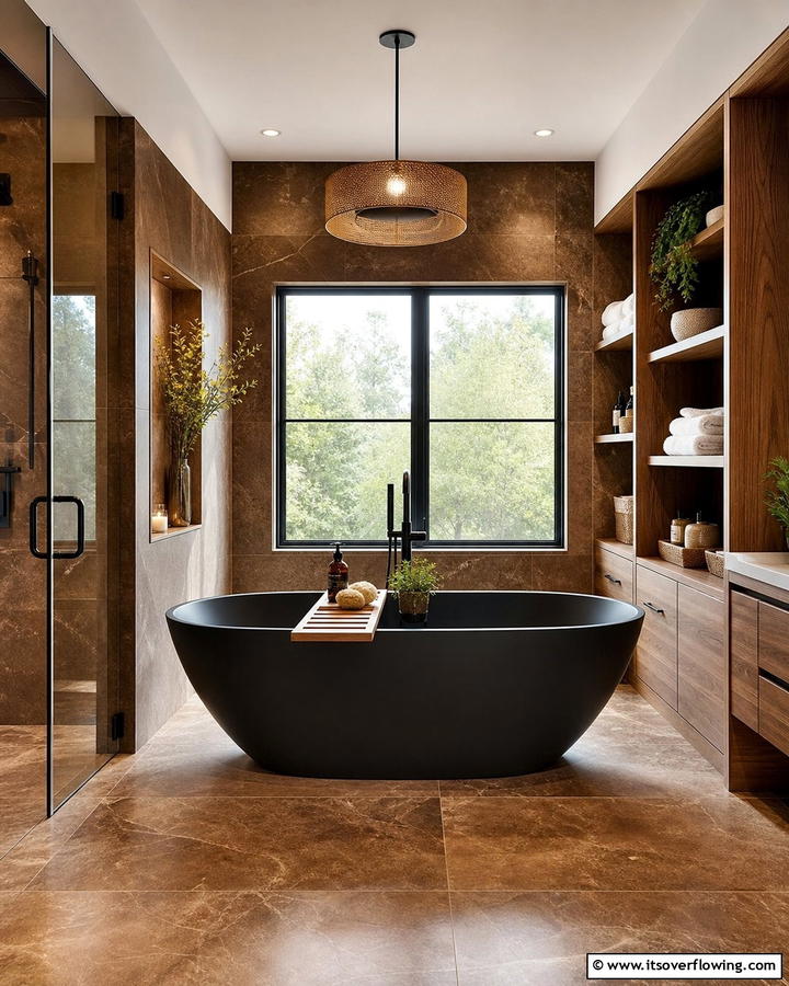 Black Bathtub with Brown Surround - 20 Modern Brown and Black Bathroom Ideas for a Bold Design