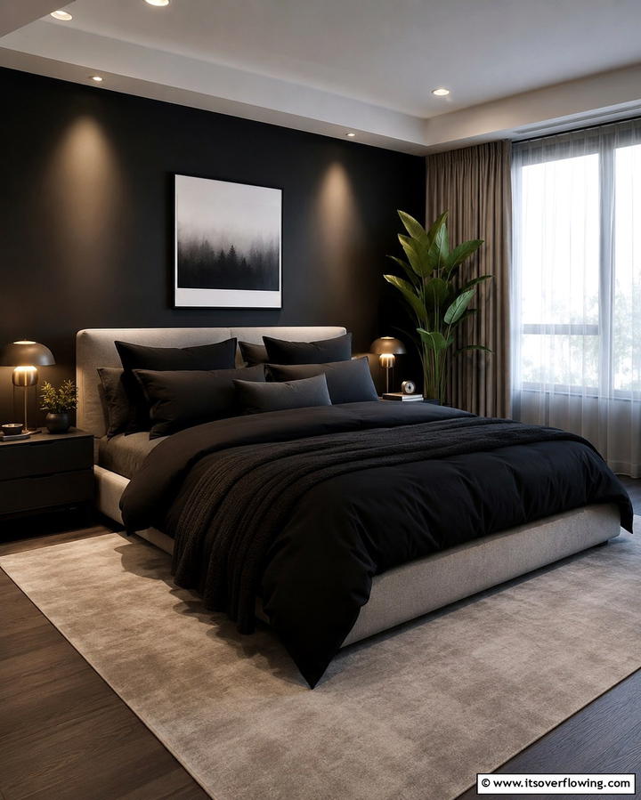 Black Bedding with Matte Accents - 25 Matte Black Bedroom Ideas for a Sleek and Modern Look