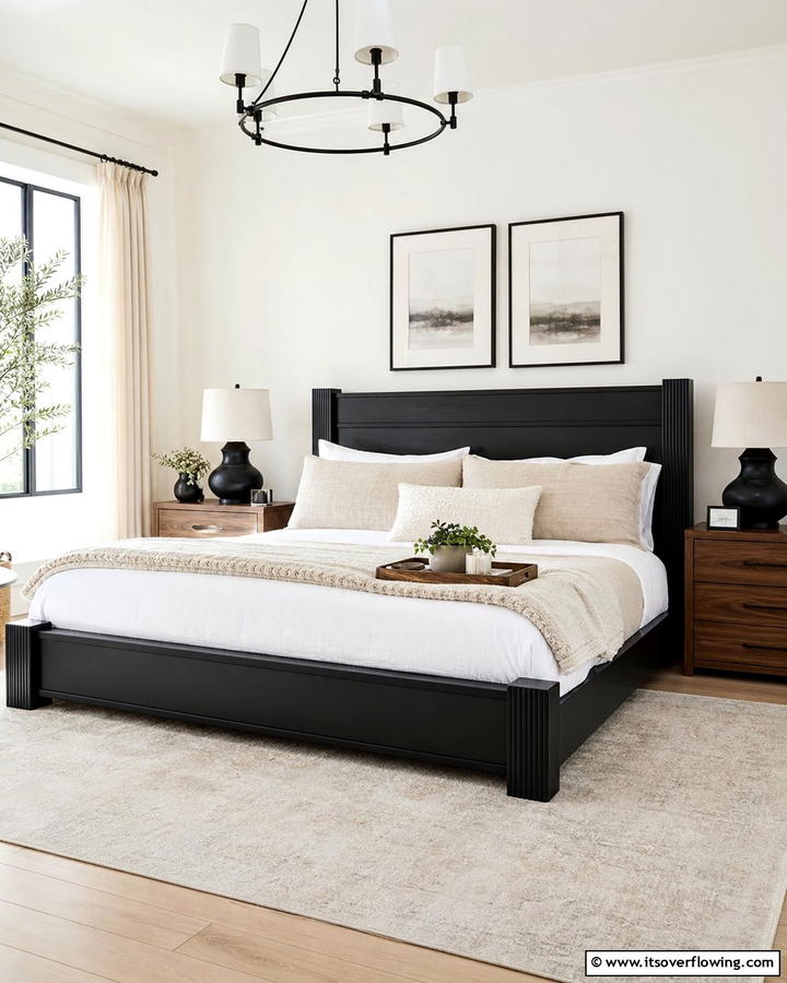 Black Beds with Wooden Nightstands - 20 Black and Brown Interior Design Ideas for Modern Homes