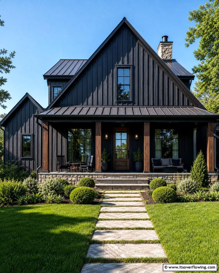 Black Board and Batten Siding - 25 Black Siding House Ideas for a Bold and Modern Look