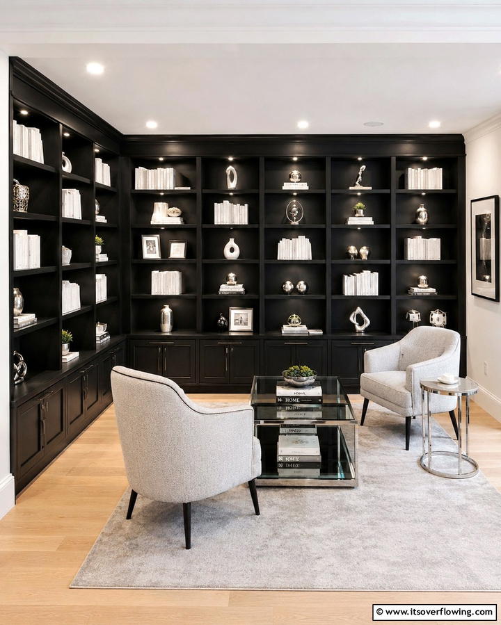 Black Bookshelves for a Sophisticated Touch - 30 Bold Black Living Room Designs for Dramatic Modern Spaces